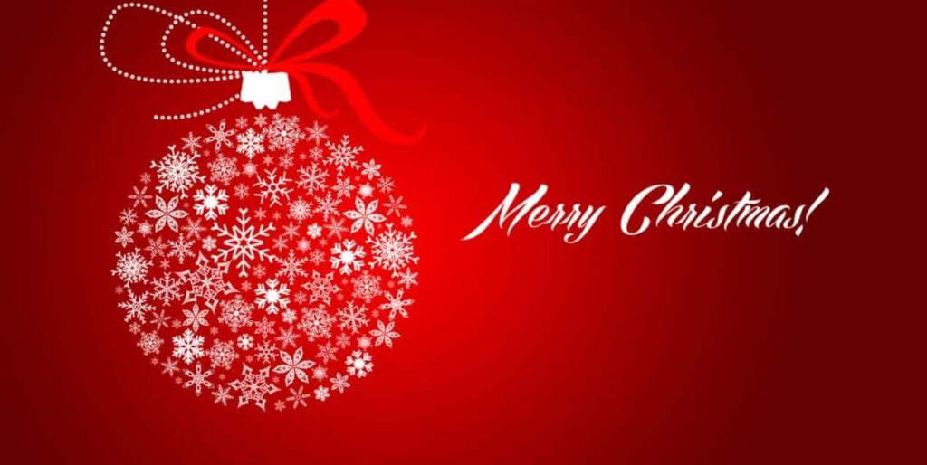 Festive Red Snowflake Wallpaper with Merry Christmas Message
