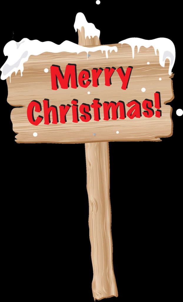 Cheerful Merry Christmas Wooden Sign with Snowy Background Wallpaper