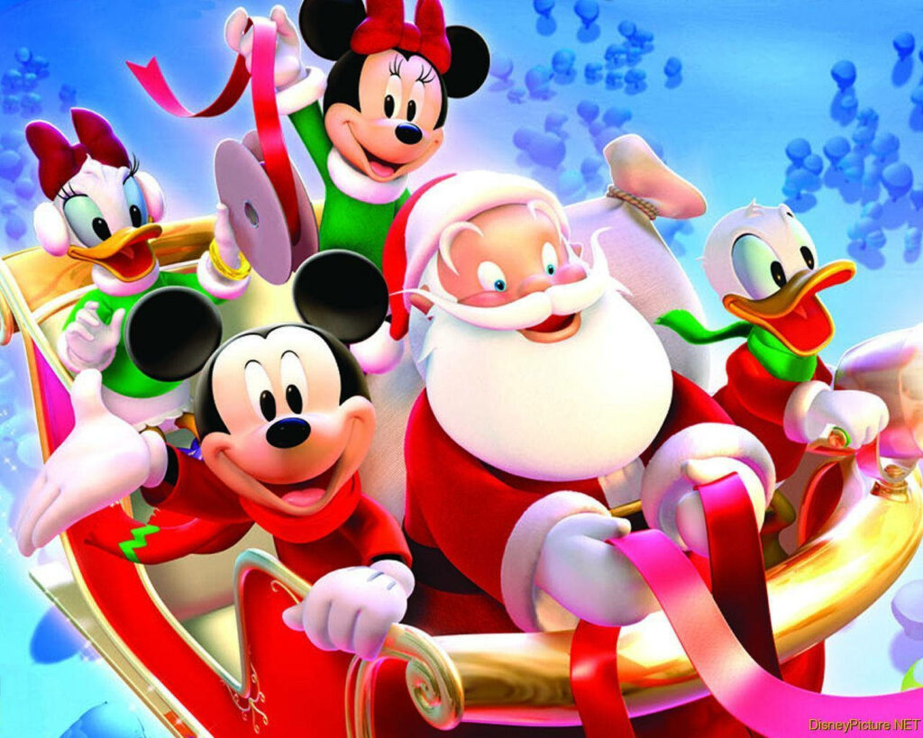 Magical Holiday Ride: Mickey and Friends Join Santa on a Sleigh Wallpaper