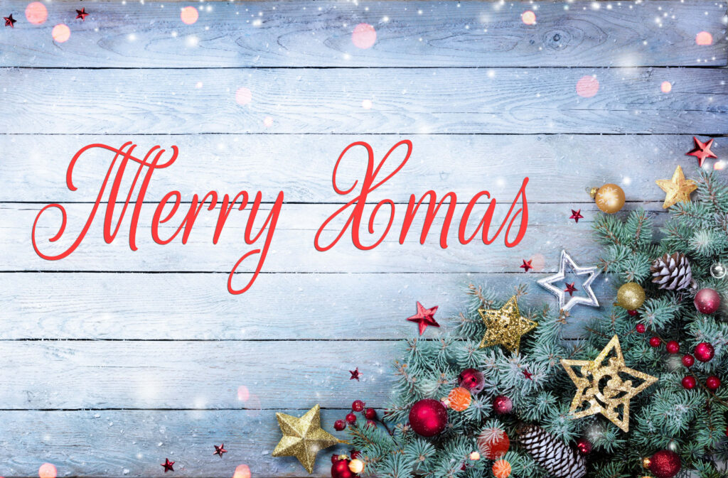 Merry Xmas Festive Wallpaper: Elegant Red Script & Rustic Decor