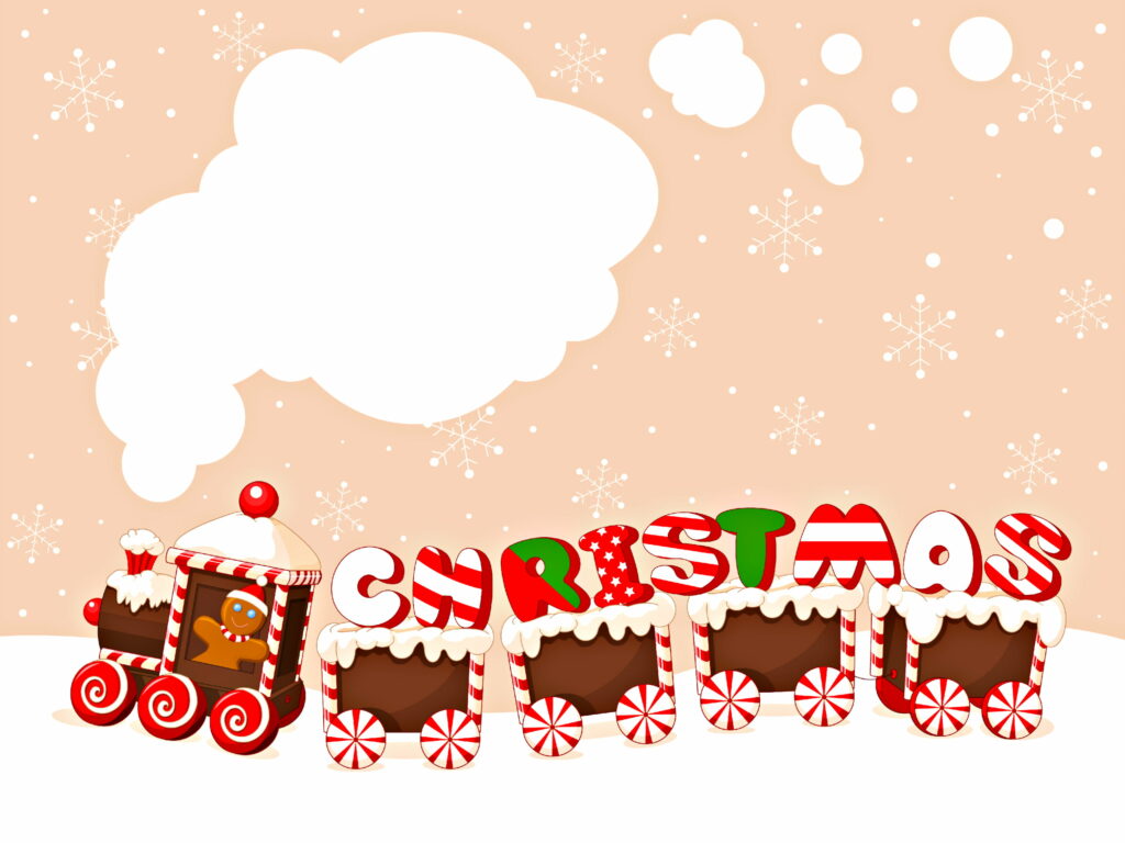 Whimsical Christmas Train Wallpaper on Peach Background
