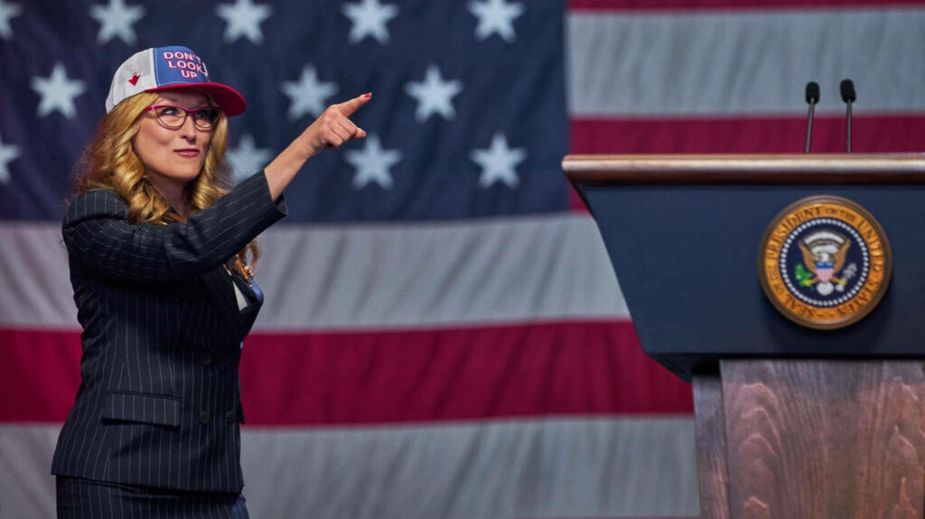 Meryl Streep in *Don't Look Up*: Presidential Wallpaper Background