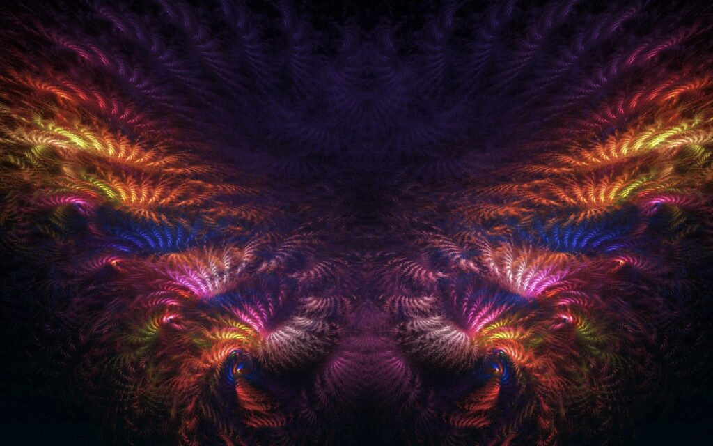 Vibrant Feathers Wallpaper: Surreal Shapes & Patterns in Dark Background