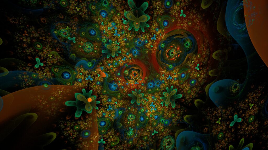 Vivid 4K Abstract Wallpaper: Kaleidoscopic Floral & Cosmic Design