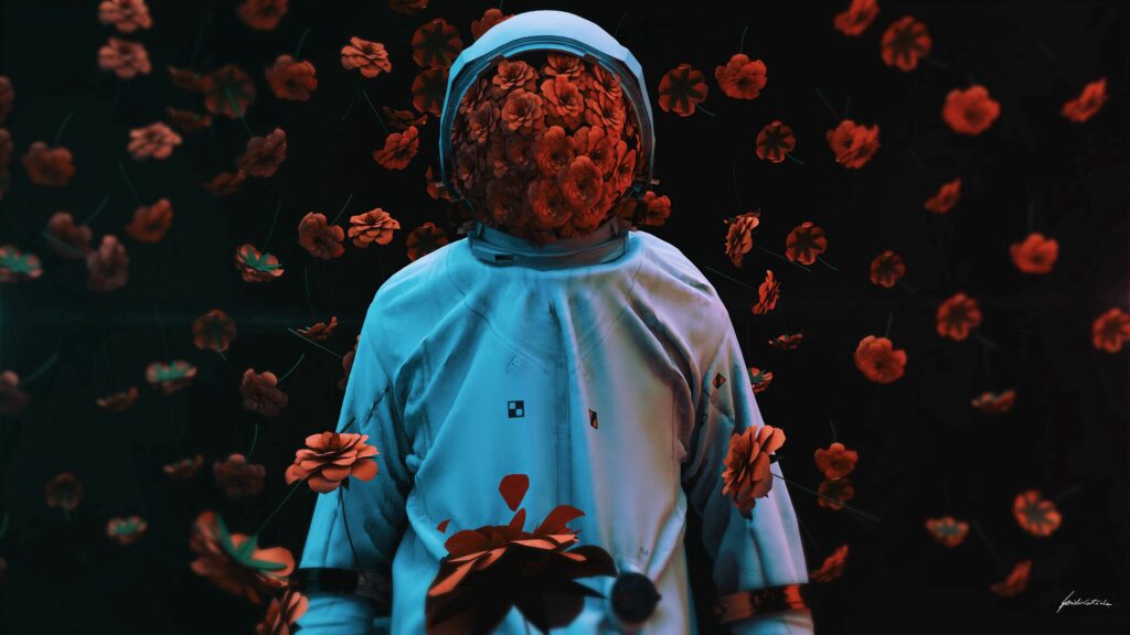 Surreal Astronaut Wallpaper: Space Meets Nature with 3D Depth