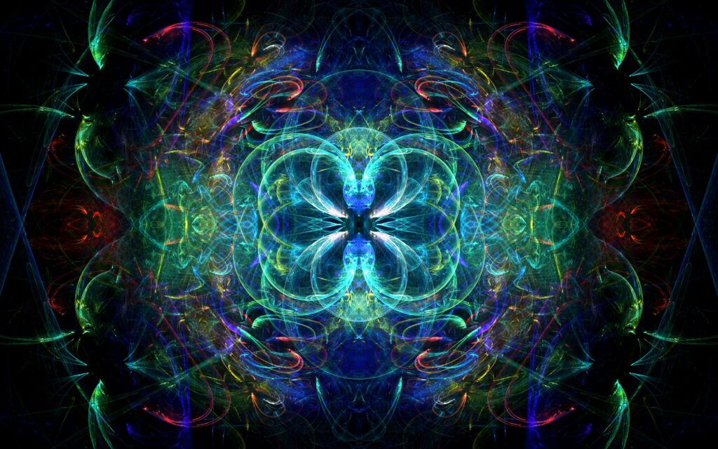 Mesmerizing Kaleidoscopic Wallpaper with Ethereal Glowing Shapes