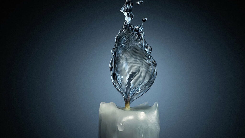 Dancing Elements: Mesmerizing 3D Candle Reflecting in Water Wallpaper