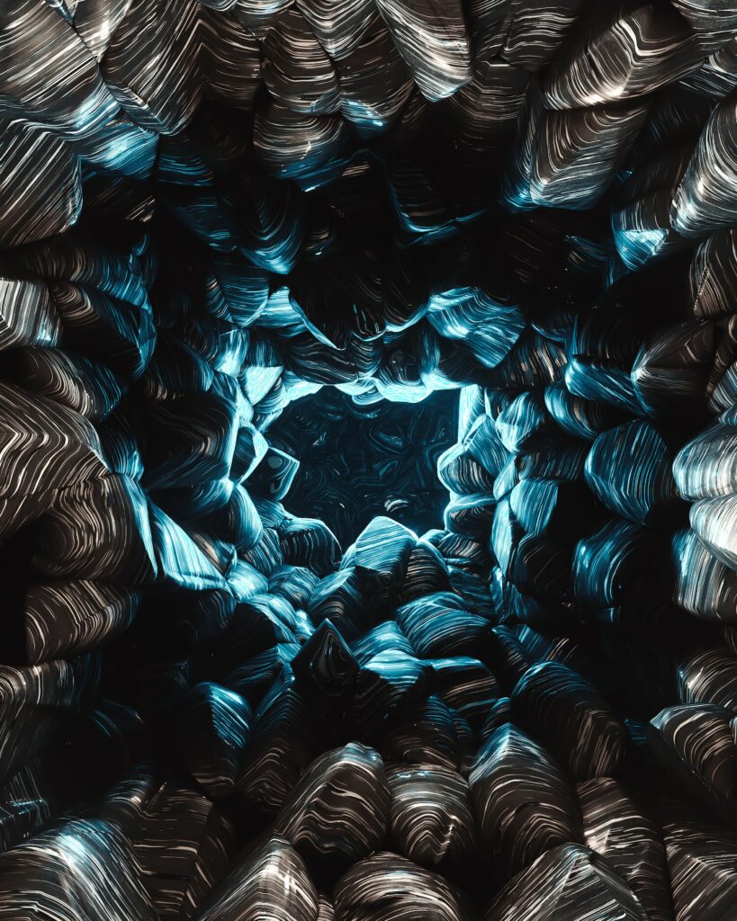 3D Cave Wallpaper: Mesmerizing Rock Patterns with Glowing Outlines