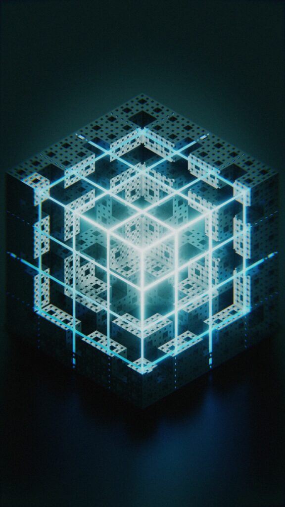 Futuristic 3D Cube Wallpaper with Glowing Core | 1440x2560 Background