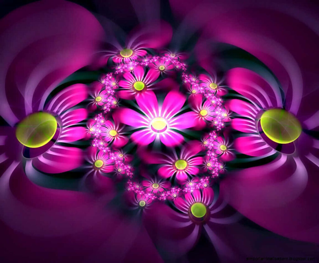 Vibrant 3D Floral Wallpaper: Pink & Purple Kaleidoscope Background