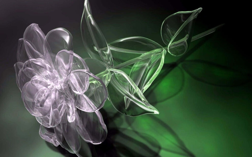 Mesmerizing 3D Flower Wallpaper with Translucent Green and Gray Hues