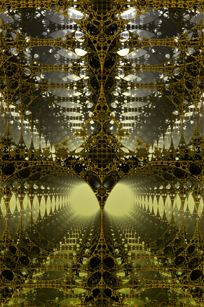 Mesmerizing 3D Fractal Wallpaper: Gold & Dark-Green Geometry