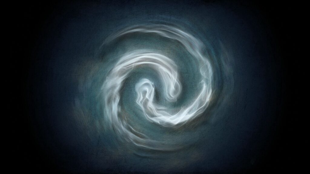 Mesmerizing 3D Funnel Wallpaper with Swirling Wisps - Dark Blue Background