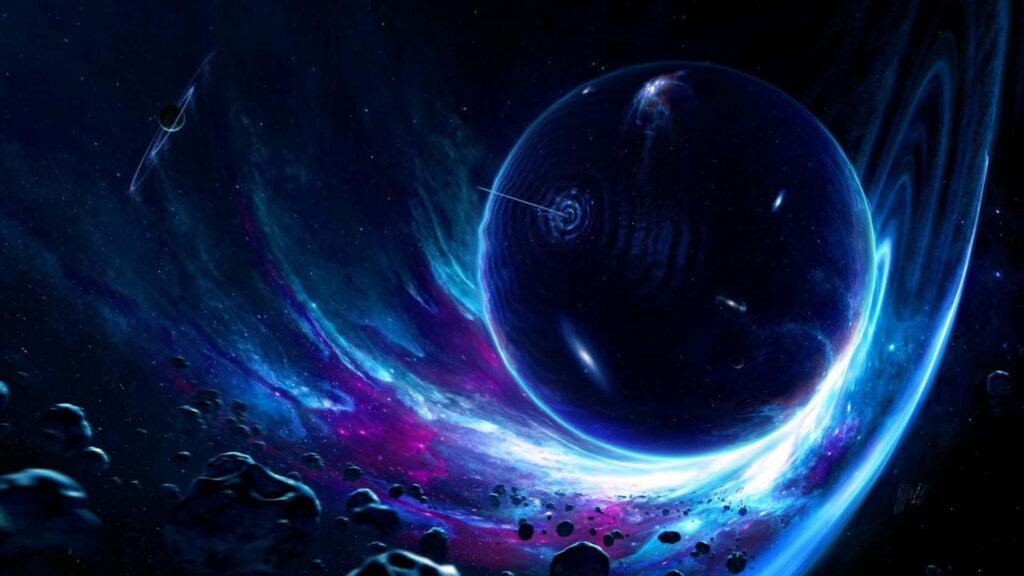 Mesmerizing 3D Galaxy Wallpaper: Cosmic Scene with Glowing Planet