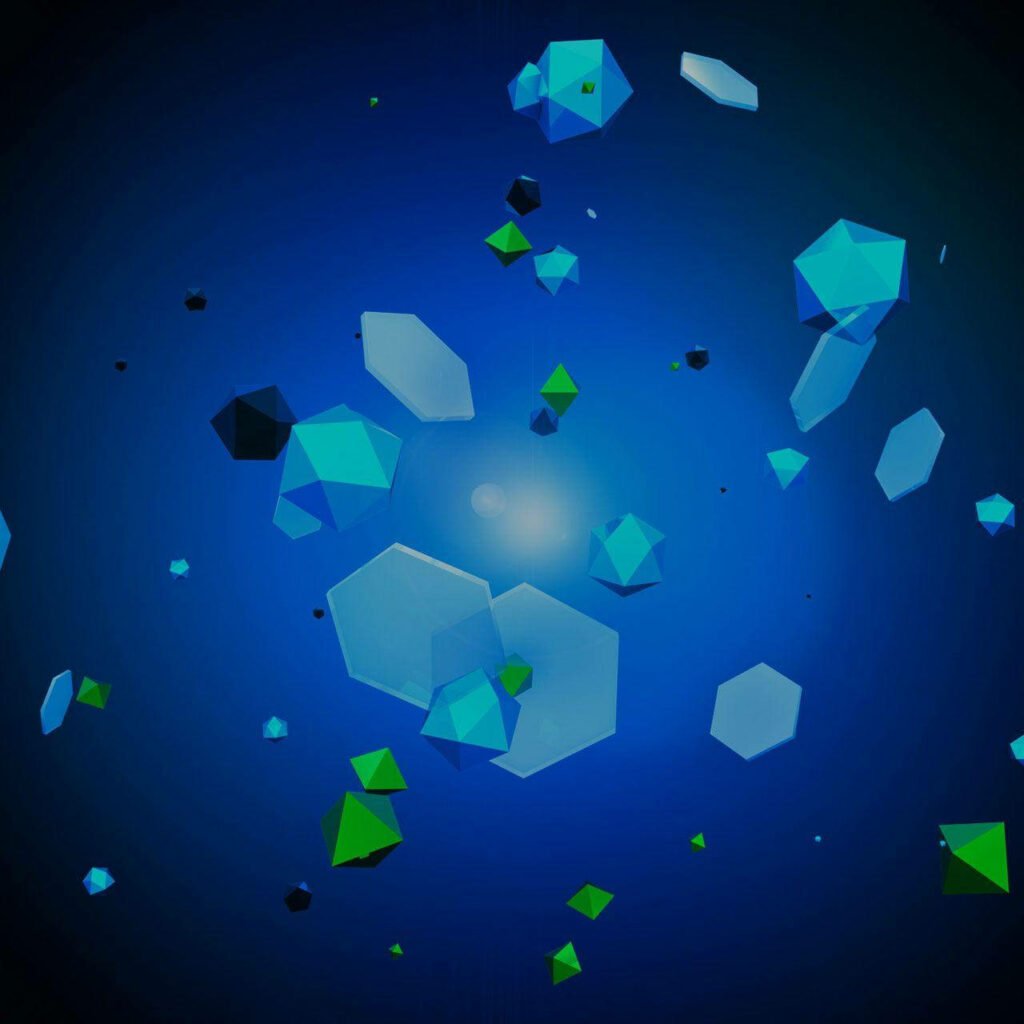 3D Geometric Shapes on Vibrant Galaxy Blue Gradient Wallpaper