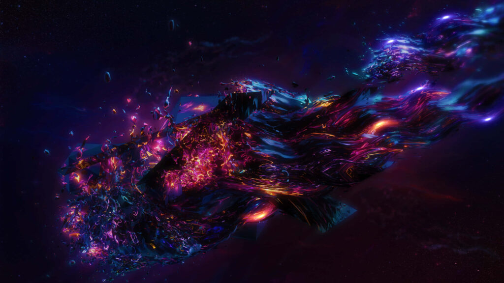 Vibrant 3D Geometric Wallpaper with Cosmic Background Design