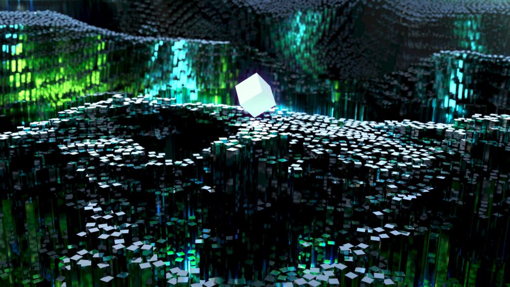 Mesmerizing 3D Wallpaper: Glowing Cubes on Abstract Background