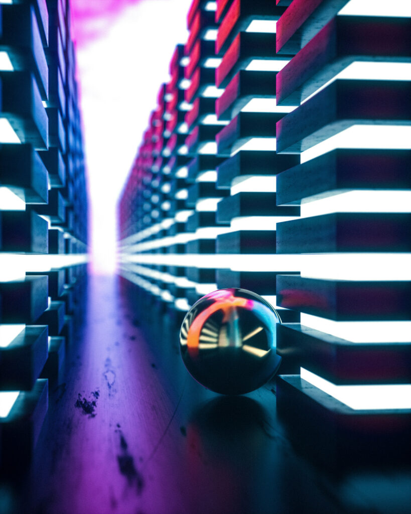 3D Reflective Ball Wallpaper: Captivating Tunnel Effect Background