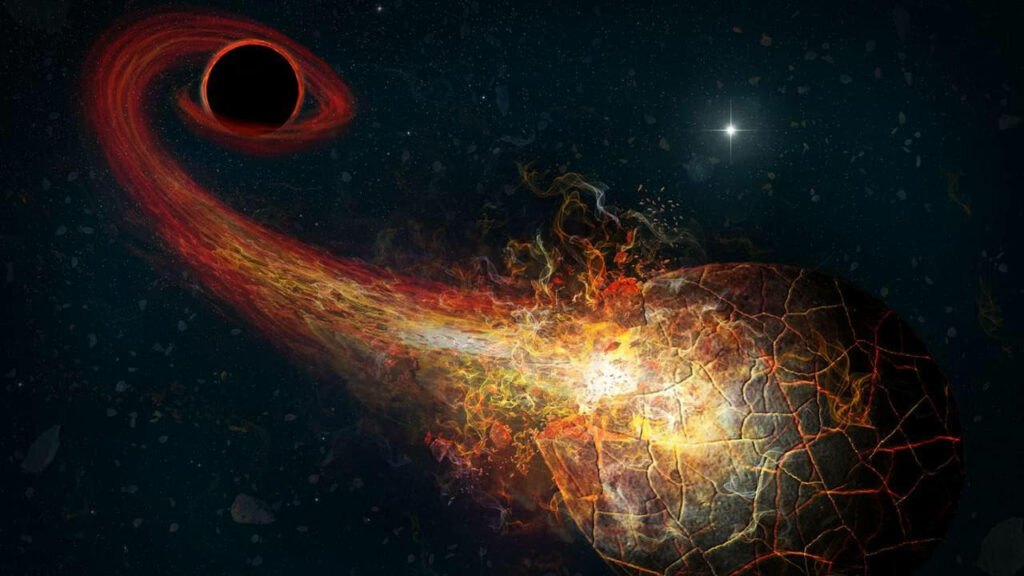 Dark Forces Unleashed: A Black Hole Devours a Fragmented World in Mesmerizing Scenery Wallpaper
