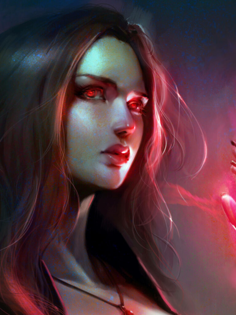 Mesmerizing 4K 3D Art: Character with Striking Red Eyes & Flowing Hair Wallpaper