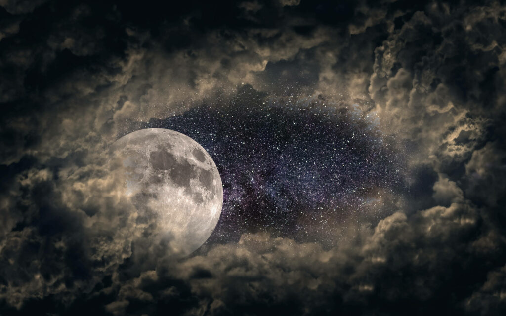 Serene 4K Wallpaper: Luminous Full Moon & Starry Night Sky