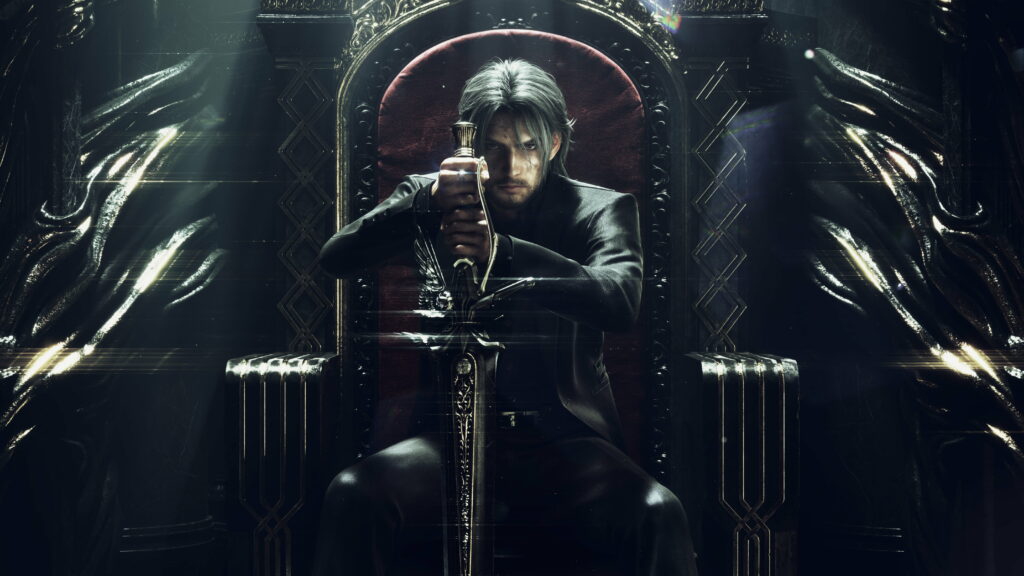 Fantasy game character on majestic throne holding sword - HD wallpaper aesthetic