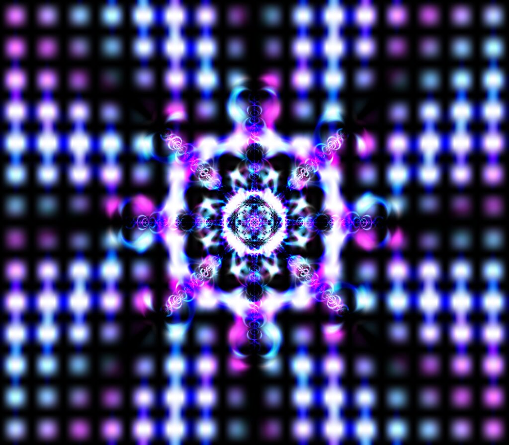 Mesmerizing Abstract Wallpaper with Glowing Circles in Blue, Pink, Purple