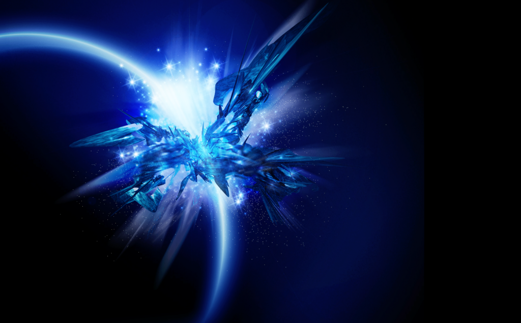 Cosmic Blue Light Wallpaper: Abstract Shapes & Sparkles - 3286x2039