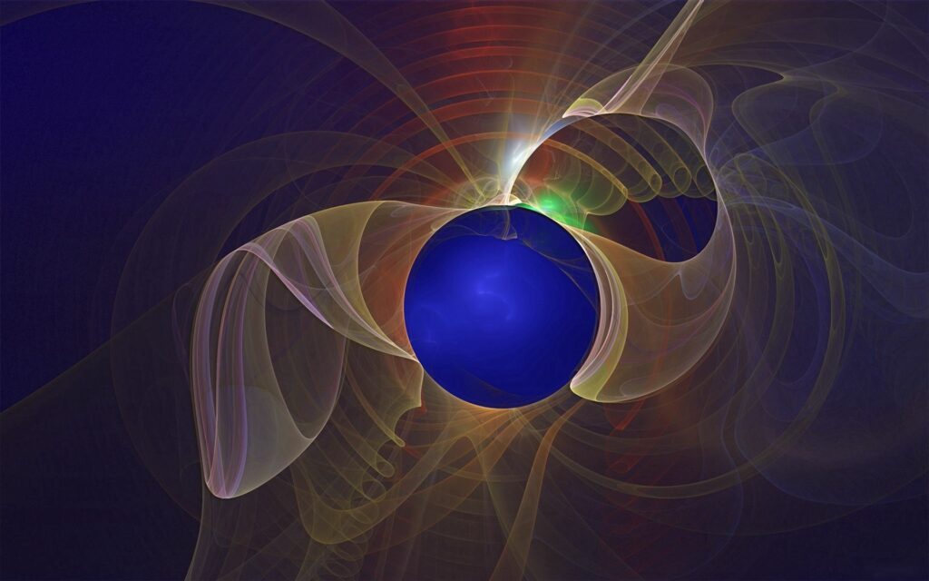 Mesmerizing Abstract Wallpaper with Blue Sphere & Fractal Patterns