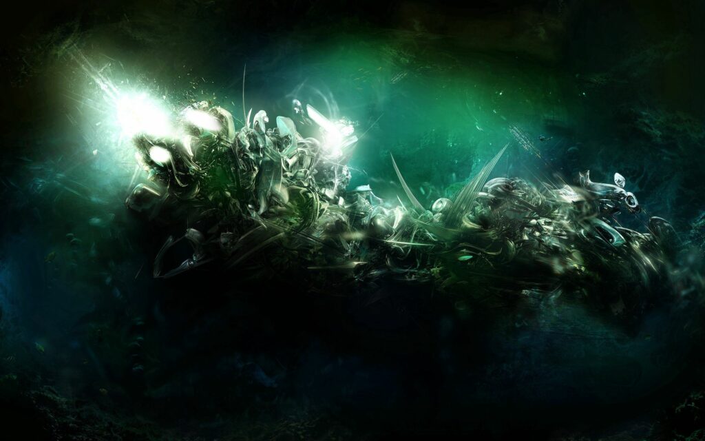 Cosmic Explosion Abstract Wallpaper – Green & Dark Background 2560x1600