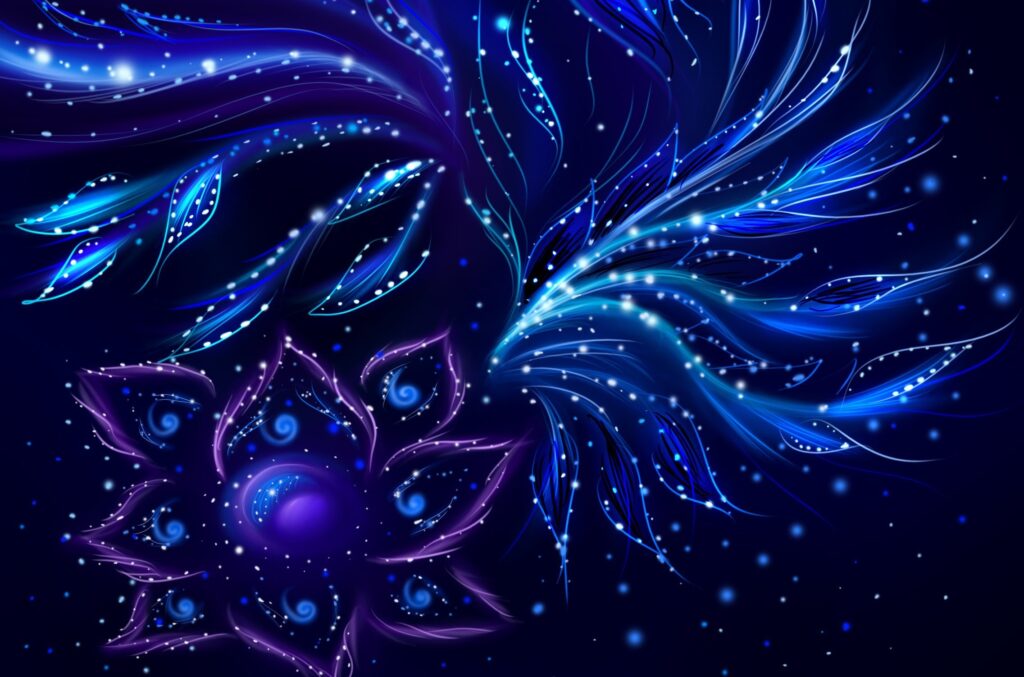 Celestial Floral Wallpaper: Vibrant Blue & Purple Abstract Design