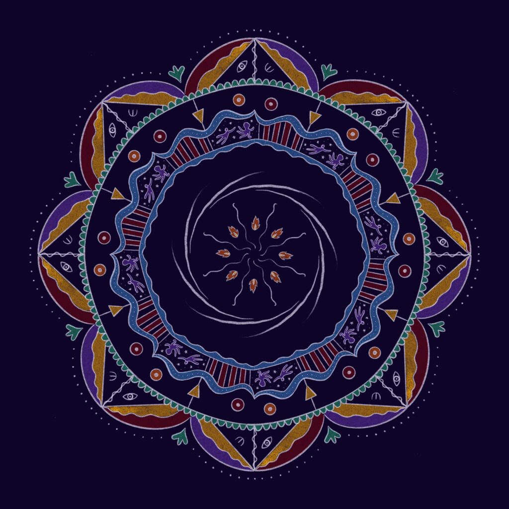 Vibrant Mandala Wallpaper: Abstract Shapes on Dark Background