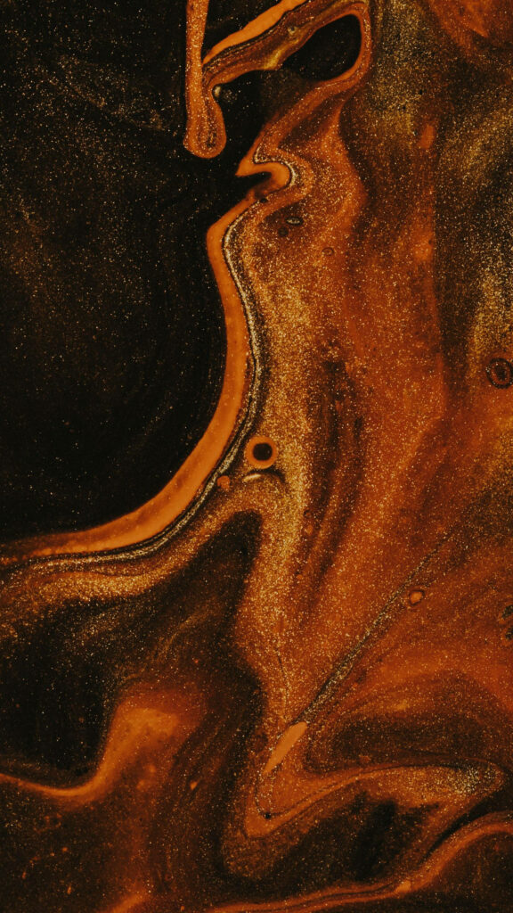 Captivating Marbled Abstract: Acrylic Liquid Paint Stains Elevating Black and Brown iPhone Background Wallpaper