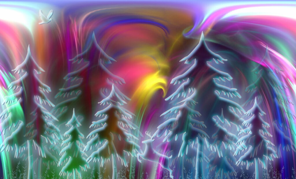 Stunning Abstract Pine Forest Wallpaper - Vibrant Multicolored Design