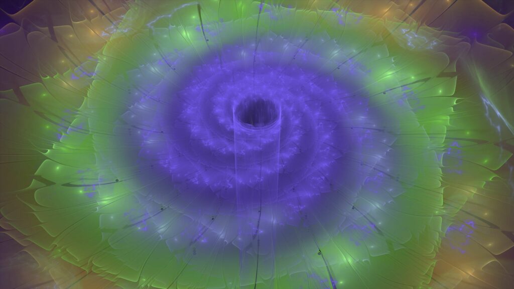 Mesmerizing Ethereal Spiral Wallpaper in Vibrant Purple, Green, Yellow