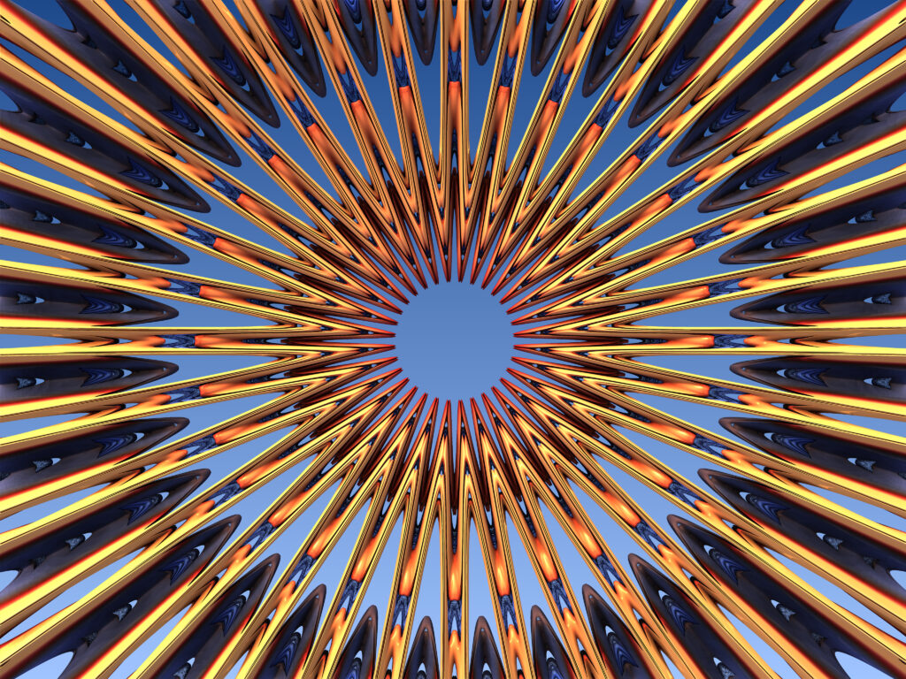 Mesmerizing Abstract Wallpaper: Reflective Shapes on Blue Circle
