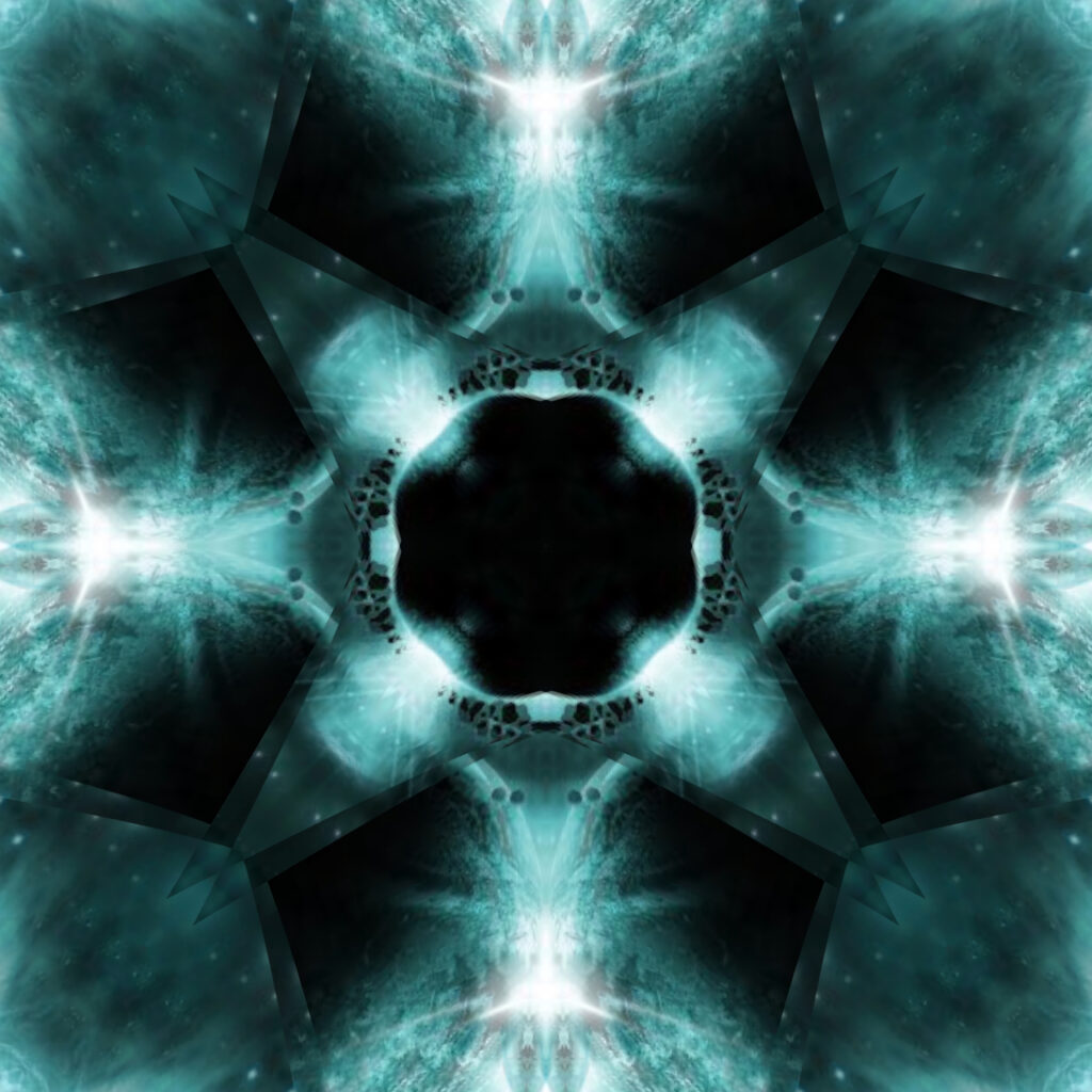 Glowing Turquoise & Black Abstract Symmetrical Wallpaper Background