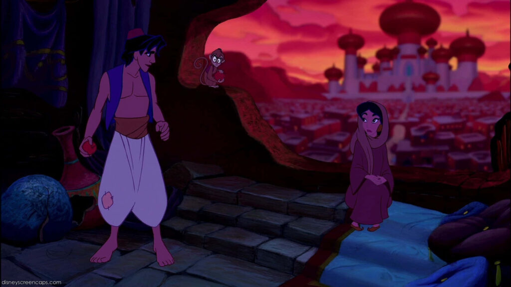 Stunning Aladdin Wallpaper: Agrabah Sunset with Aladdin & Jasmine