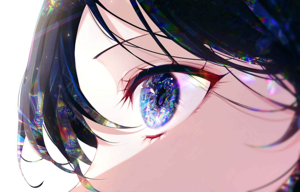 Mesmerizing Anime Girl's Eye Wallpaper with Galaxy Patterns