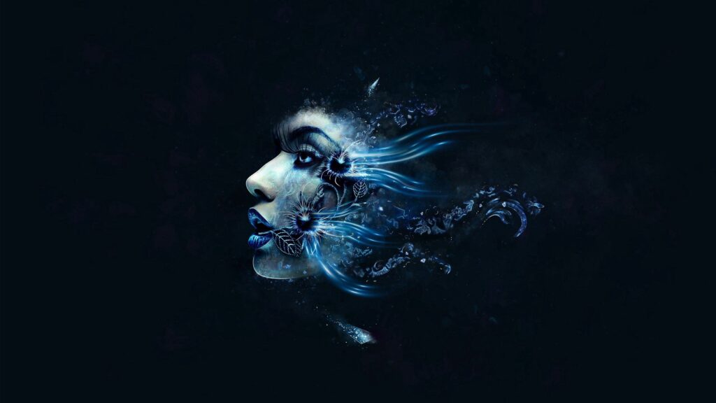 Futuristic Face Wallpaper: Ethereal Patterns on Dark Background
