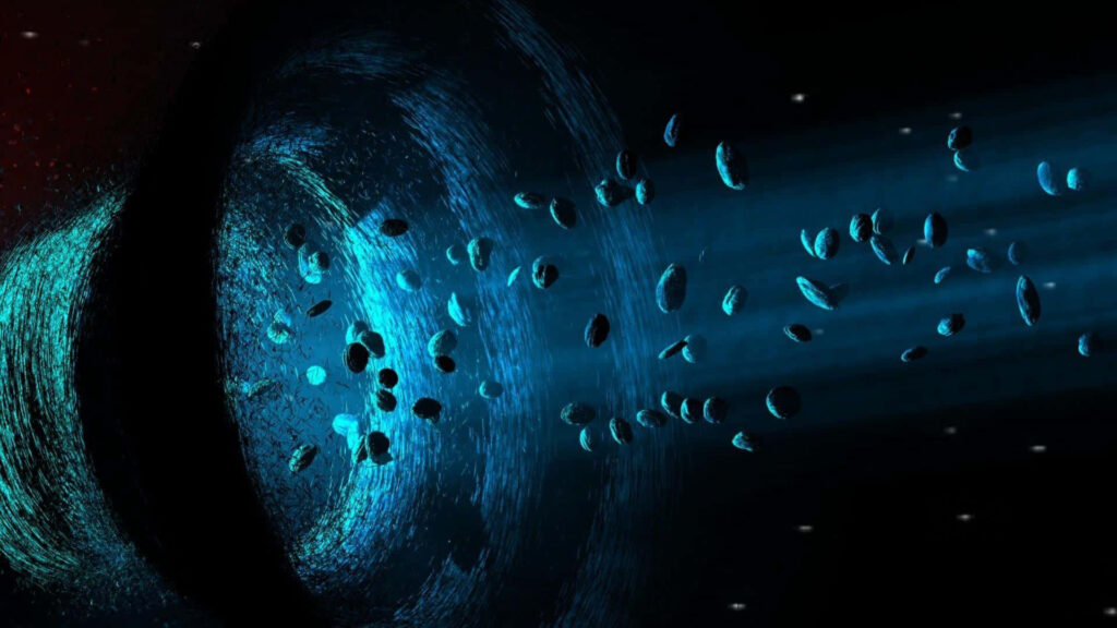 Asteroid Cluster Wallpaper: Radiant Blue Glow in Cosmic Background