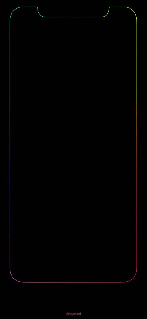 Pure black phone wallpaper with glowing rainbow bezel and iPhone notch minimalist design