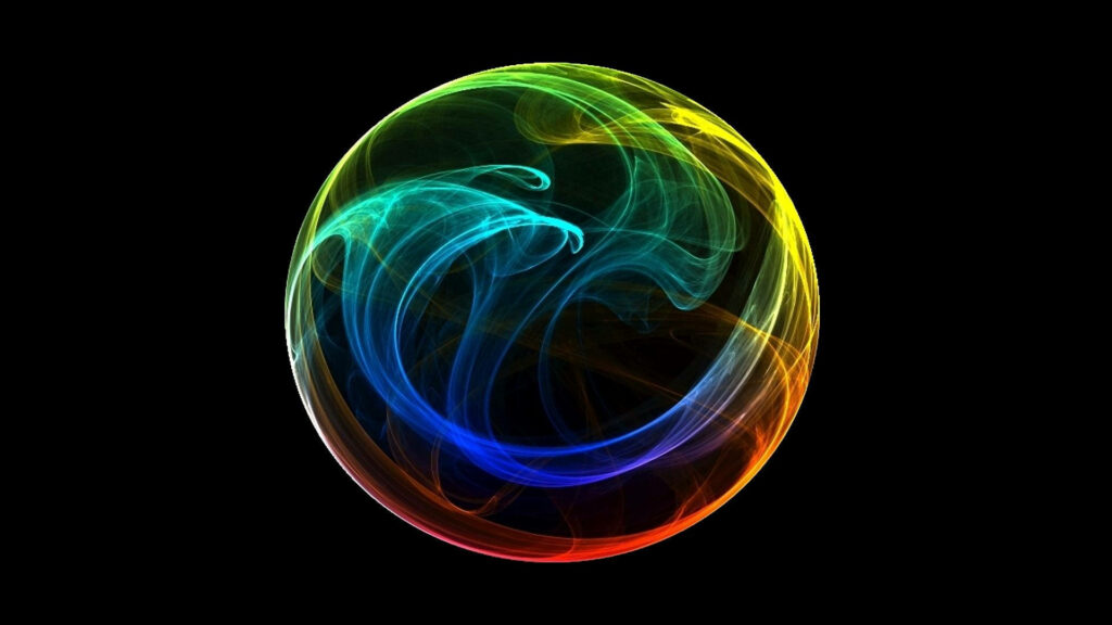 Rainbow nebula sphere digital art with vibrant fractal colors on a black cosmic background Wallpaper
