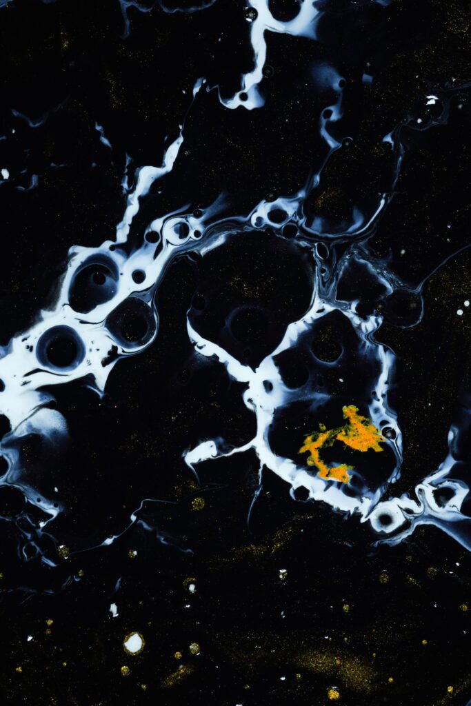 Mesmerizing Abstract Black, White & Gold Liquid Paint Wallpaper