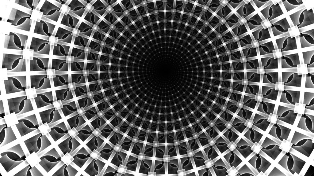Mesmerizing Black and White Abstract Geometric Tunnel Wallpaper