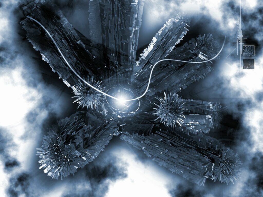 Mesmerizing Black and White Abstract Wallpaper with Mechanical Design