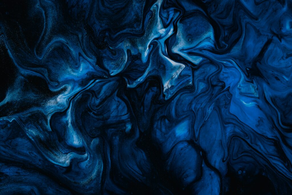 Mesmerizing Blue & Black Abstract Wallpaper – Liquid Swirls Design