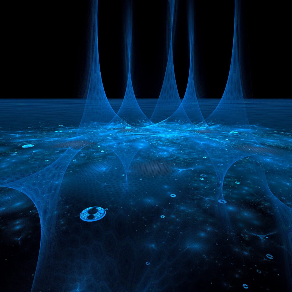 Mesmerizing Blue and Black Fractal Wallpaper: Futuristic Cosmic Background