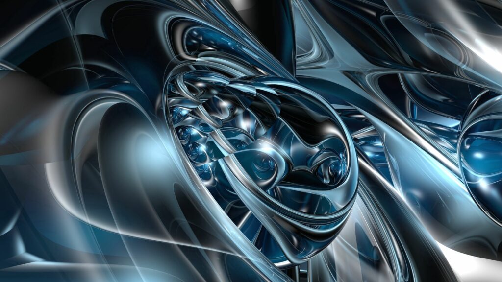 Mesmerizing Blue & Silver Abstract Wallpaper - Fluid Metallic Design