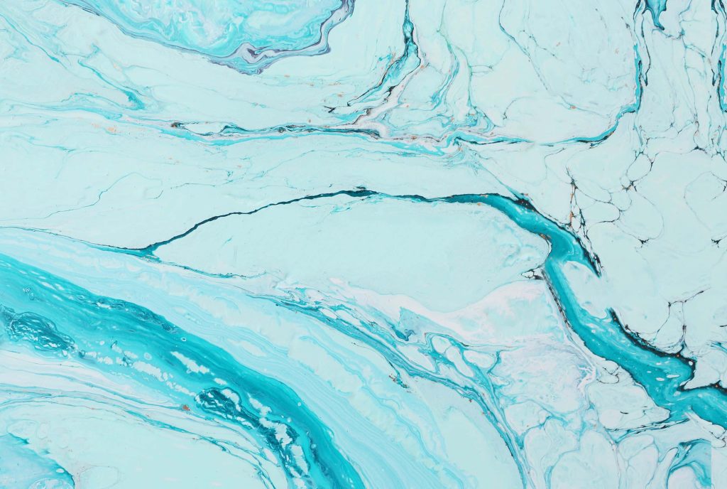 Blue and white marble wallpaper with turquoise teal abstract swirls for serene background